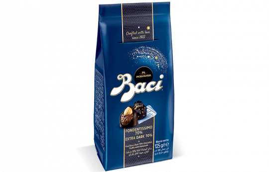 A bag of Baci Perugina extra dark chocolate 70%