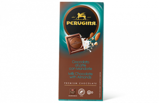 A tablet of milk chocolate with almonds by Baci Perugina