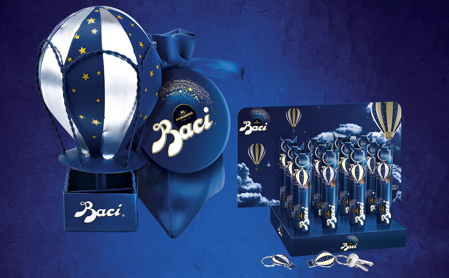 Confezioni grandi e piccole di mongolfiere baci perugina