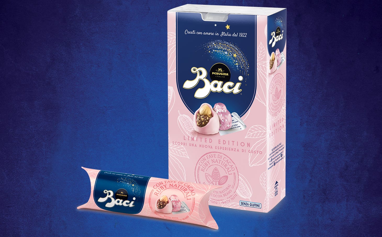 Due confezioni di baci perugina ruby con cioccolato rosa