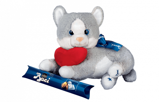 Baci Perugina peluche gatto cuore tubo cioccolato fondente San Valentino