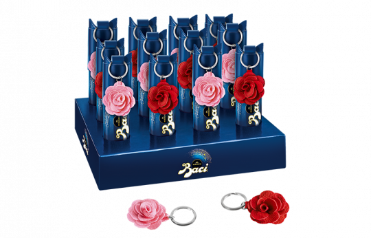 Baci Perugina tubo portachiavi forma rosa cioccolatini fondenti San Valentino
