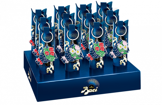 Baci Perugina tubo portachiavi fiori cioccolatini fondenti San Valentino