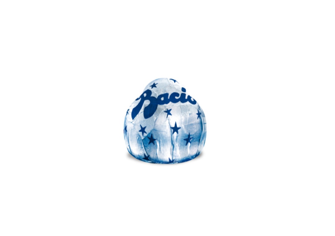 Elegant silver Baci wrapper with blue stars